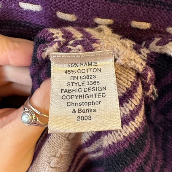 Vintage Sweater Vest Hand Embroidered Women Large Purple Beige Stripe Woven Boho - Picture 7 of 7